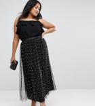 Asos Curve Embellished Pearl Tulle Midaxi Skirt - Black