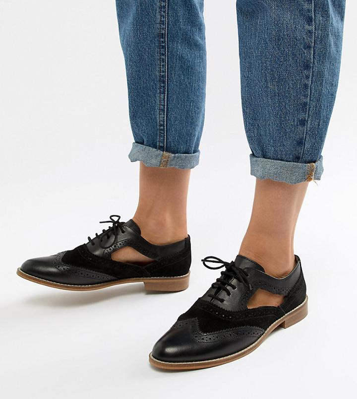 Asos Design Milton Leather Flat Cut Out Brogue - Black