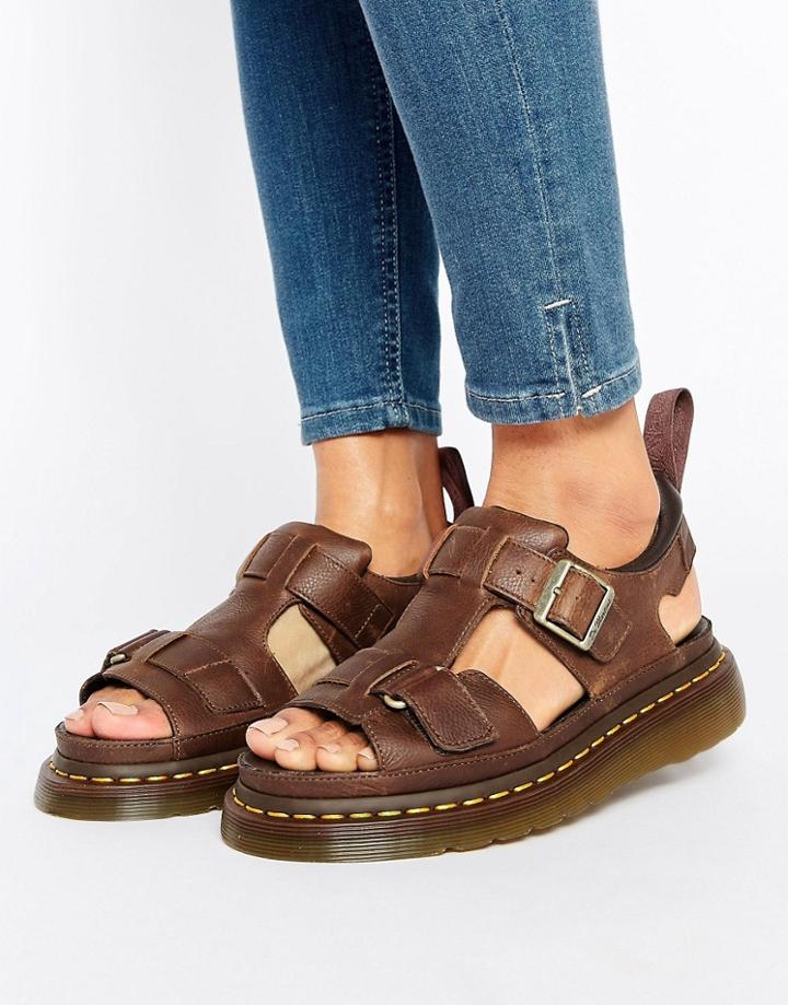 Dr Martens Hayden Grunge Tan Leather T-bar Flat Sandals - Tan