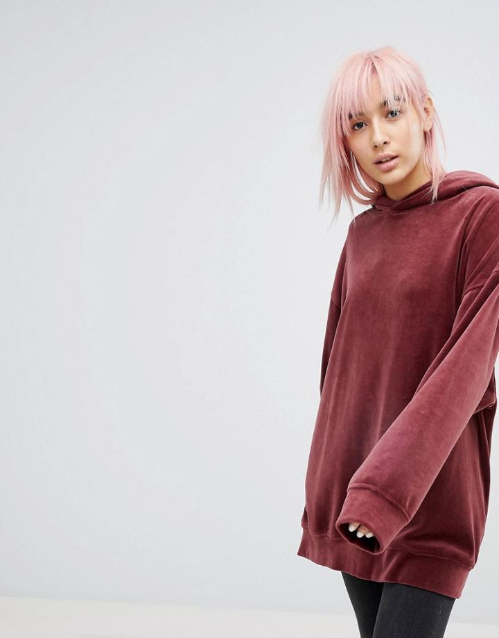 Weekday Oversize Velour Hoodie - Red