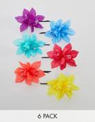 Asos Design Pack Of 6 Tropical Summer Floral Hair Clips - Multi