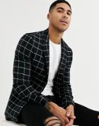 Asos Design Super Skinny Jersey Blazer In Navy Windowpane Check