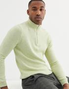 Asos Design Midweight Cotton Half Zip Sweater In Lime Green Twist