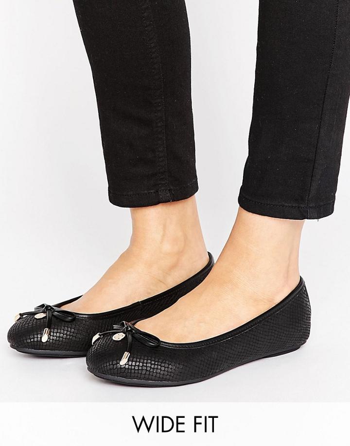 Dune Wide Fit Black Ballerina Flat Shoes - Black