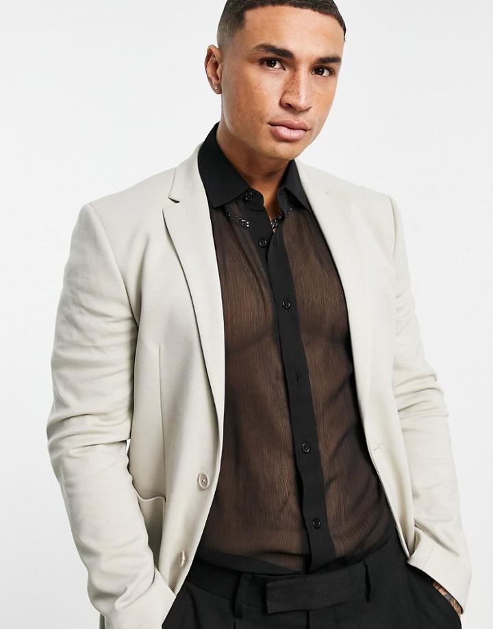 Asos Design Skinny Suit Jacket In Stone Jersey-neutral