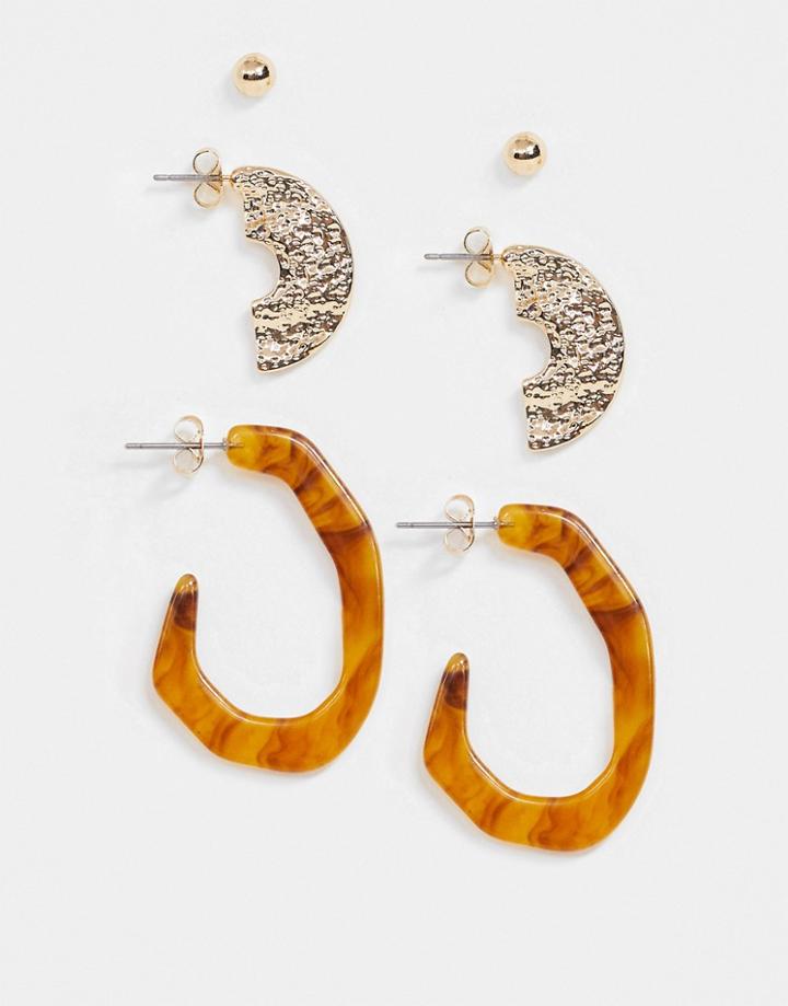 Monki Assorted Hoops In Brown Tortoise And Gold