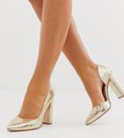 Asos Design Wide Fit Walter D'orsay High Heels In Champagne Croc-gold