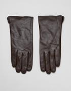 Barney's Originals Touch Screen Compatible Real Leather Gloves - Brown