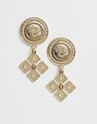 Reclaimed Vintage Inspired Medallion Style Drop Earring - Gold