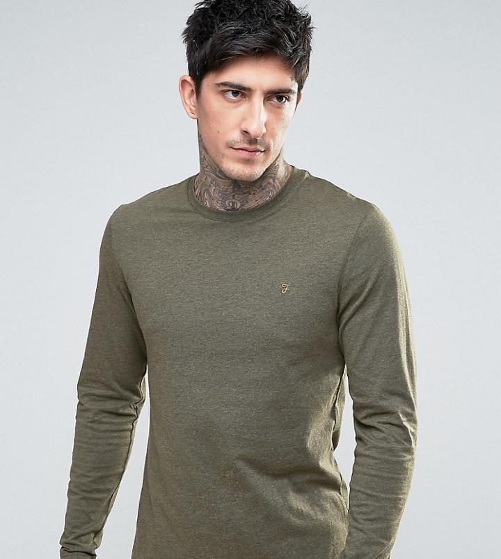 Farah Twisted Yarn Long Sleeve T-shirt In Green Marl - Green