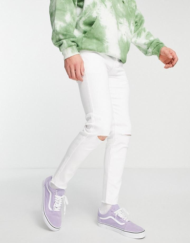 Sixth June Skinny Fit Cropped Rip Knee Jeans In White
