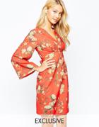 Closet Longer Kimono Sleeve Wrap Front Midi Dress
