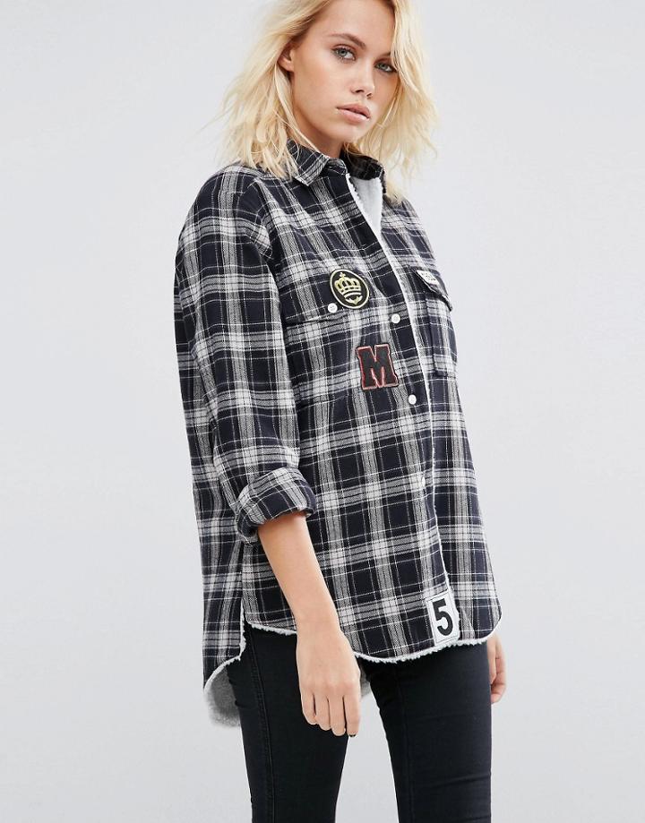 Asos Check Shirt With Fleece Lining & Badges - Multi