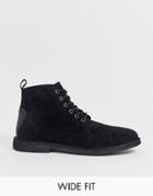 Asos Design Wide Fit Desert Boots In Black Suede With Leather Detail