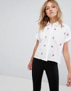 Pull & Bear Embroidered Boxy Shirt - White