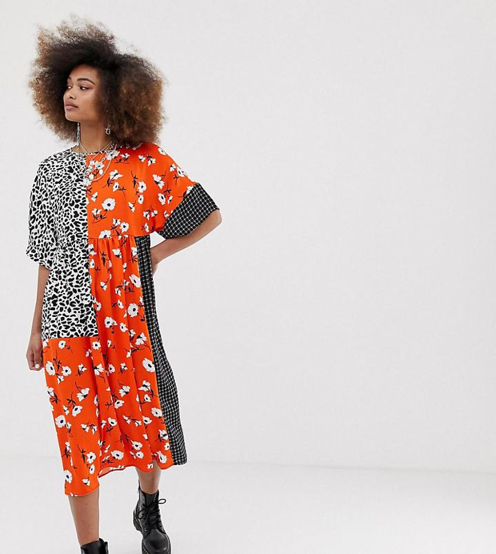 Collusion Mixed Print Smock Dress-multi