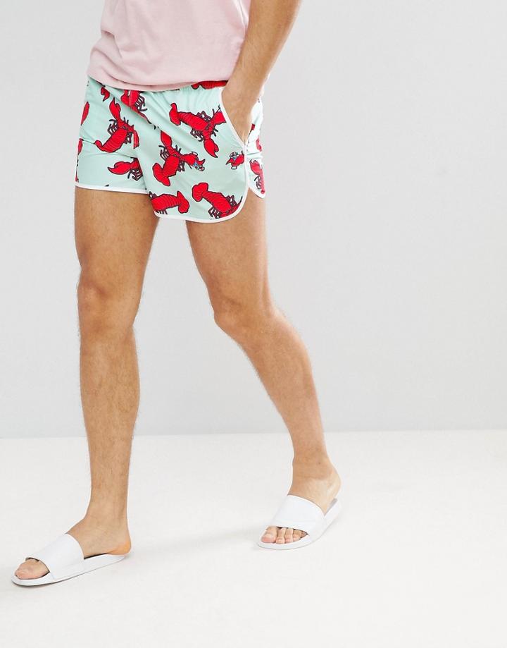 Asos Swim Shorts In Lobster Print In Short Length - Multi