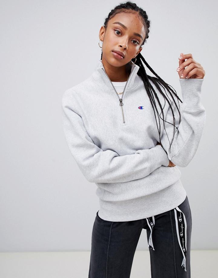 Champion Half Zip Sweatshirt With Embroidered Chest Logo - Gray
