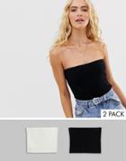 Stradivarius Str Multipack Ribbed Jersey Bandeau Top In Black And White - Multi