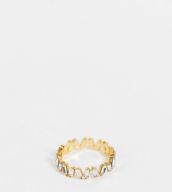 Asos Design Curve 14k Gold Plated Ring With Baguette Crystals