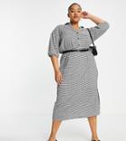Asos Design Curve Short Sleeve Shirt Midi Dress With Belt In Mono Check-multi
