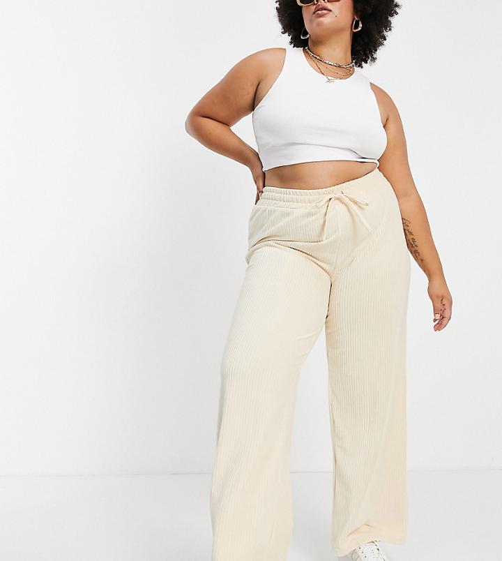 Asos Design Curve Dad Pant In Cord In Cream-white