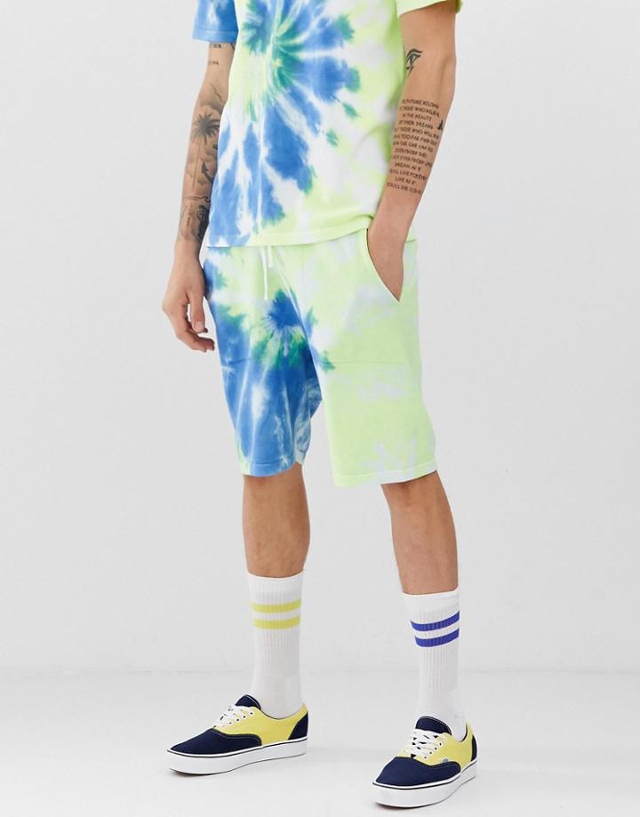 Asos Design Knitted Tie Dye Two-piece Shorts In Blue