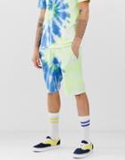 Asos Design Knitted Tie Dye Two-piece Shorts In Blue