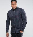 Asos Plus Stretch Check Shirt In Navy - Navy