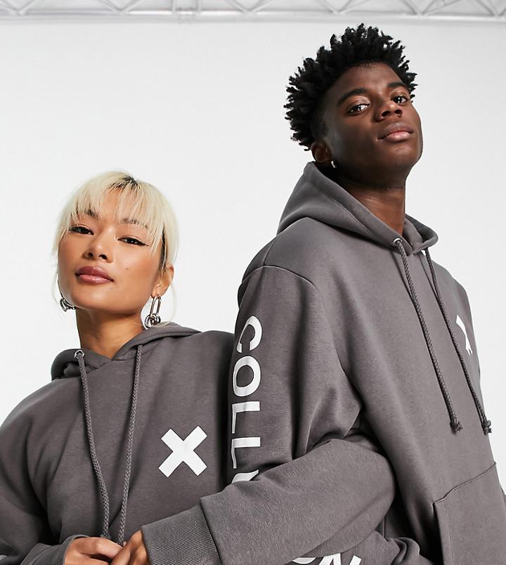 Collusion Unisex Logo Hoodie In Dark Gray