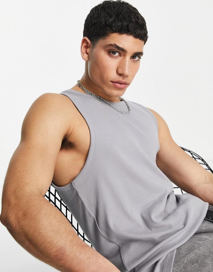 Topman Rib Tank Top In Gray