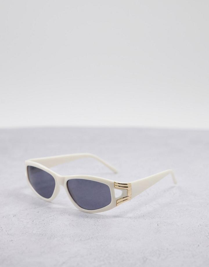 Asos Design Recycled Frame Angular Sunglasses With Metal Side Detail In Milky White