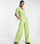 Lola May Tall Belted Wide Leg Jumpsuit In Lime-green
