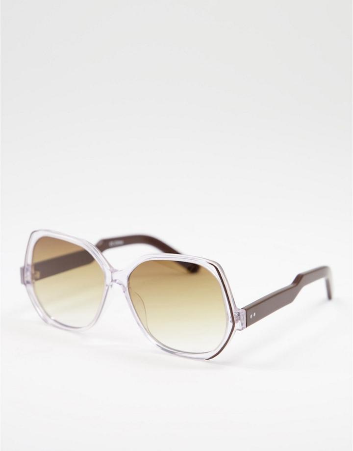 Spitfire Cut Thirty Five Womens Oversized Round Sunglasses In Clear With Brown Lens