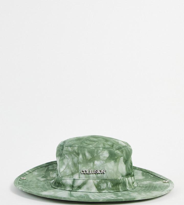 Collusion Unisex Tie Dye Cowboy Style Bucket Hat In Green Tie Dye