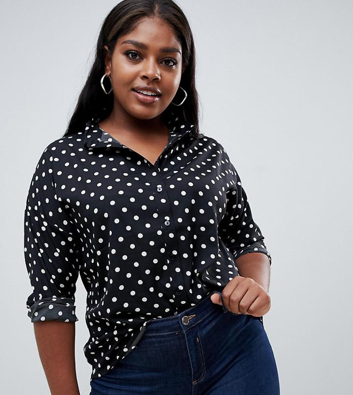 Influence Plus Polka Dot Button Down Shirt - Black