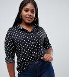 Influence Plus Polka Dot Button Down Shirt - Black