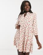 Nobody's Child Ruffle Tie Neck Smock Dress In Cream Ditsy Floral