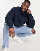 River Island Knitted Funnel Neck Sweater In Navy
