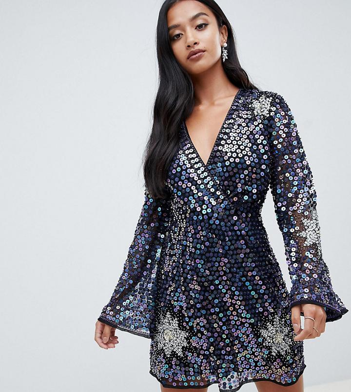 Asos Design Petite Embellished Sequin Star Mini Dress - Navy