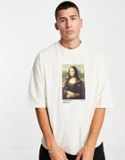 Asos Design Oversized T-shirt With Mona Lisa Print In Stone-neutral