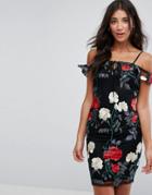 Parisian Cold Shoulder Embroidered Dress - Black