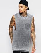 Asos Burnout Rib Longline Sleeveless T-shirt With Dropped Armhole - Black