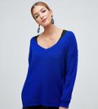 Boohoo Oversized V Neck Sweater In Blue - Blue