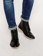 Asos Lace Up Boots In Black Leather - Black