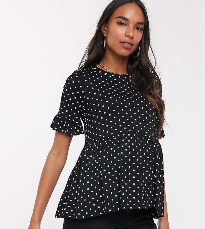 New Look Maternity Peplum Top In Black Polka Dot-cream