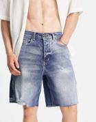 River Island Patched Workwear Shorts In Blue