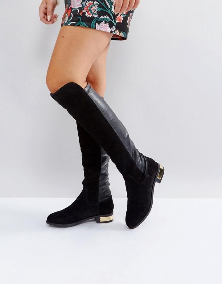Carvela Suede Knee High Flat Boot - Black