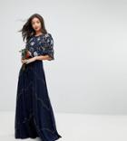 Asos Tall Wedding Embellished Floral Flutter Sleeve Maxi Dress - Navy