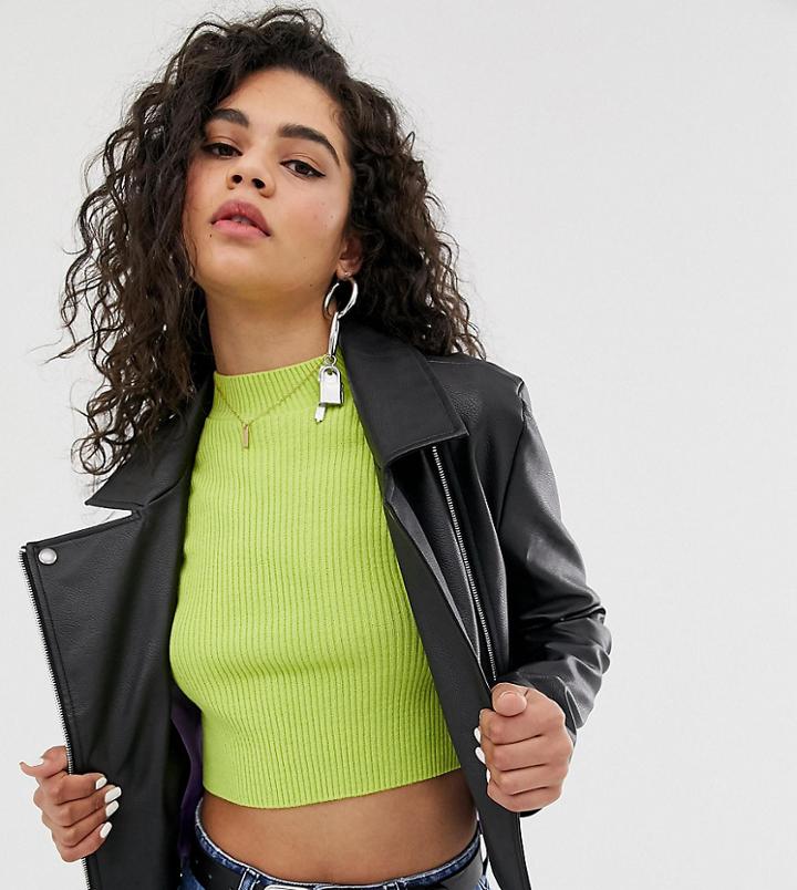 Collusion Tall Leather Look Biker Jacket-black